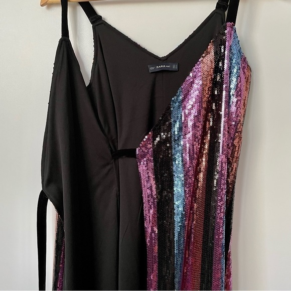SOLD Zara Sequin Stripe Midi Wrap Dress, Sz Small - Picture 13 of 16